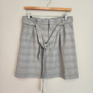Banana Republic Plaid Skirt Womens Size 4 Black White A-Line Lined Sash Pockets